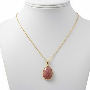 ✨2 for $30✨ Natural Rhodonite Pink Stone Pendant (Gold Tone Chain Necklace)